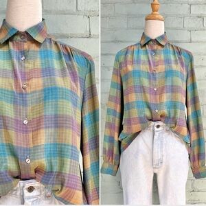 Vintage 80s Plaid Button-Up Shirt